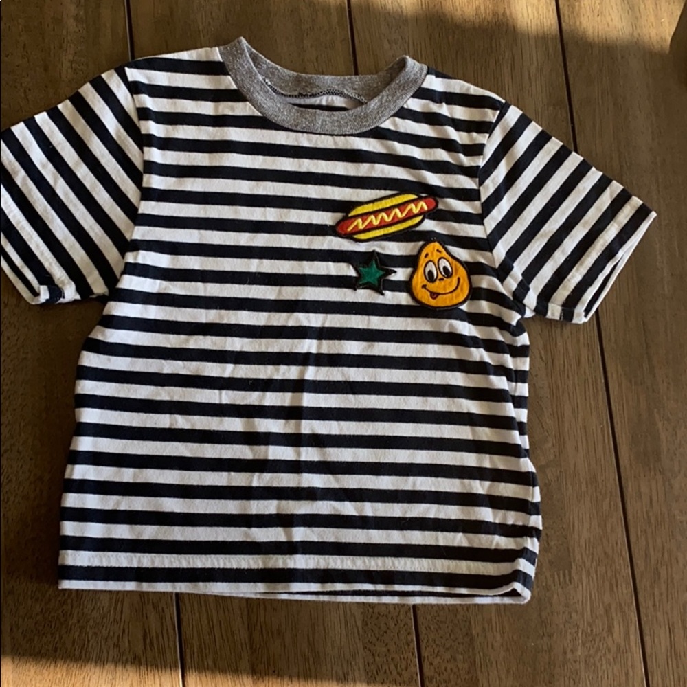 Tucker + Tate Black and White Striped Short Sleeve Tee with Hot Dog Patch